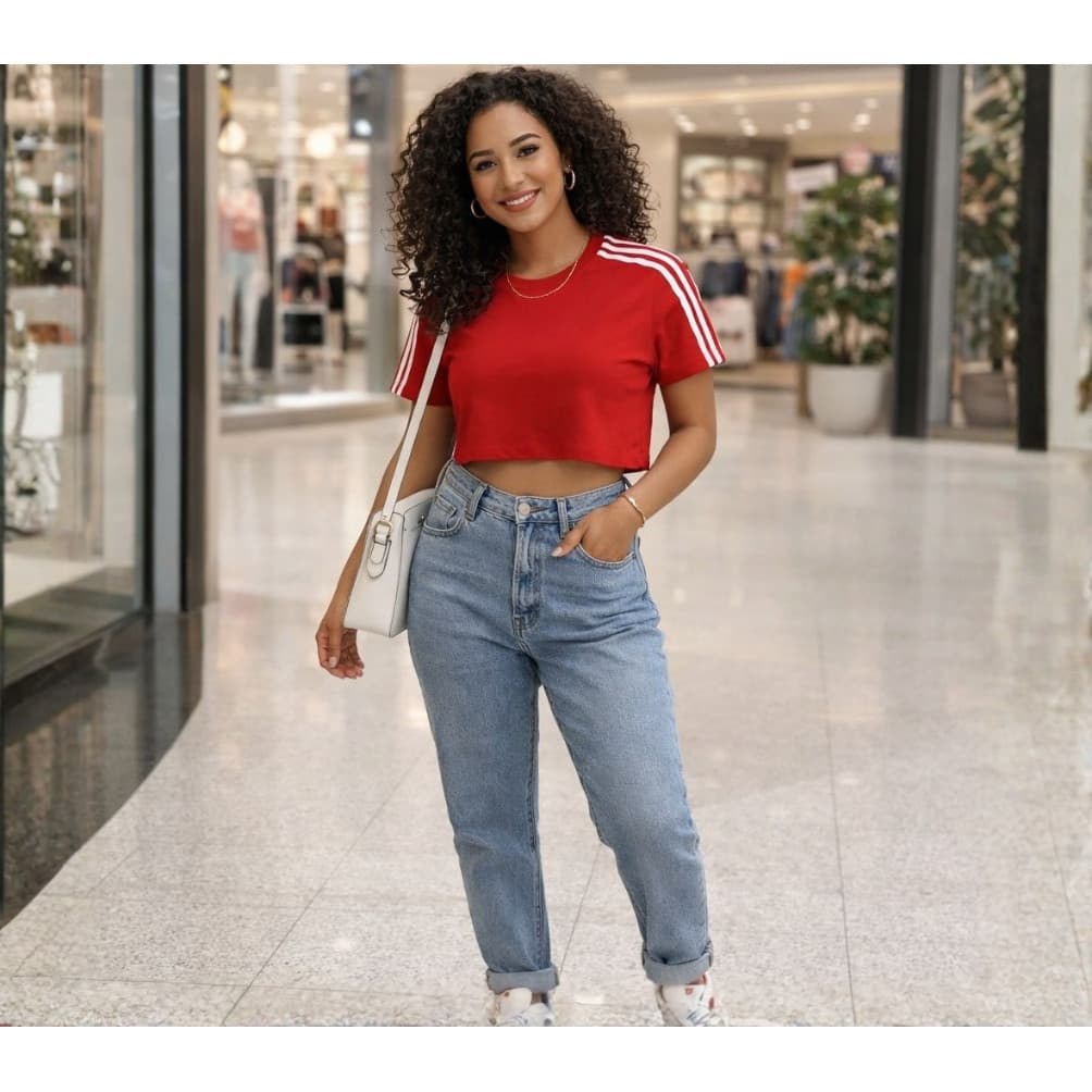 Cropped Feminino Vintage Esportivo 3 Listras Tendência
