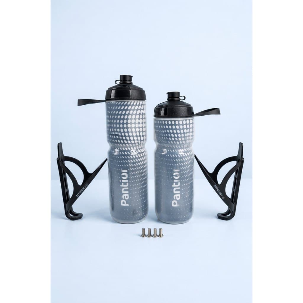 Kit Hidratação Bike 2 Garrafas Térmicas Bico Automático + 2 Suportes Preto