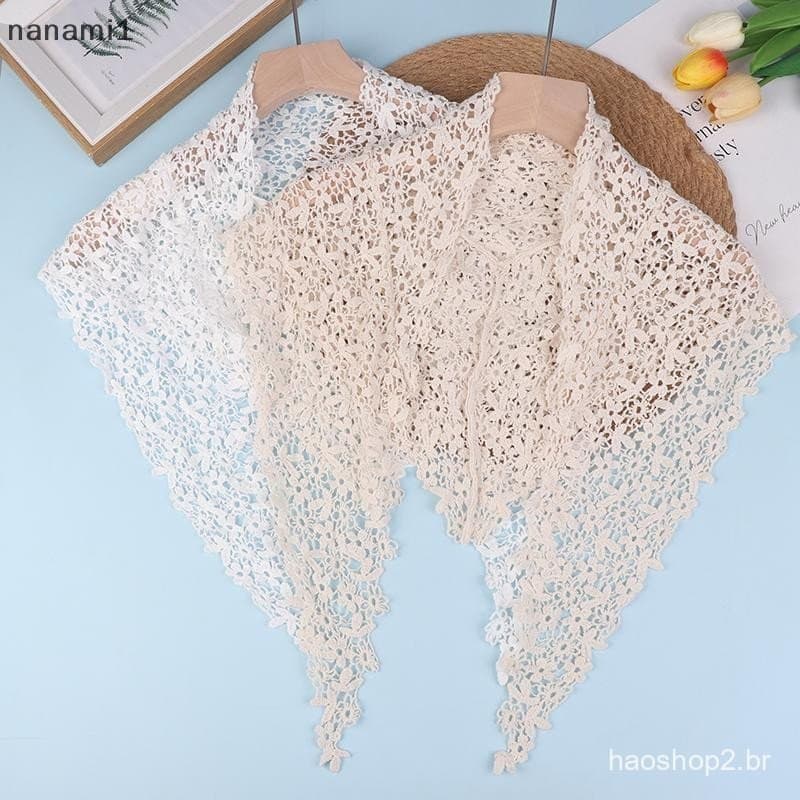 nanami1 Vintage Feminino Oco Renda Crochê Gola Falsa Pescoço Malha Xale Camisa Destacável Cachecol Envoltório Boutique
