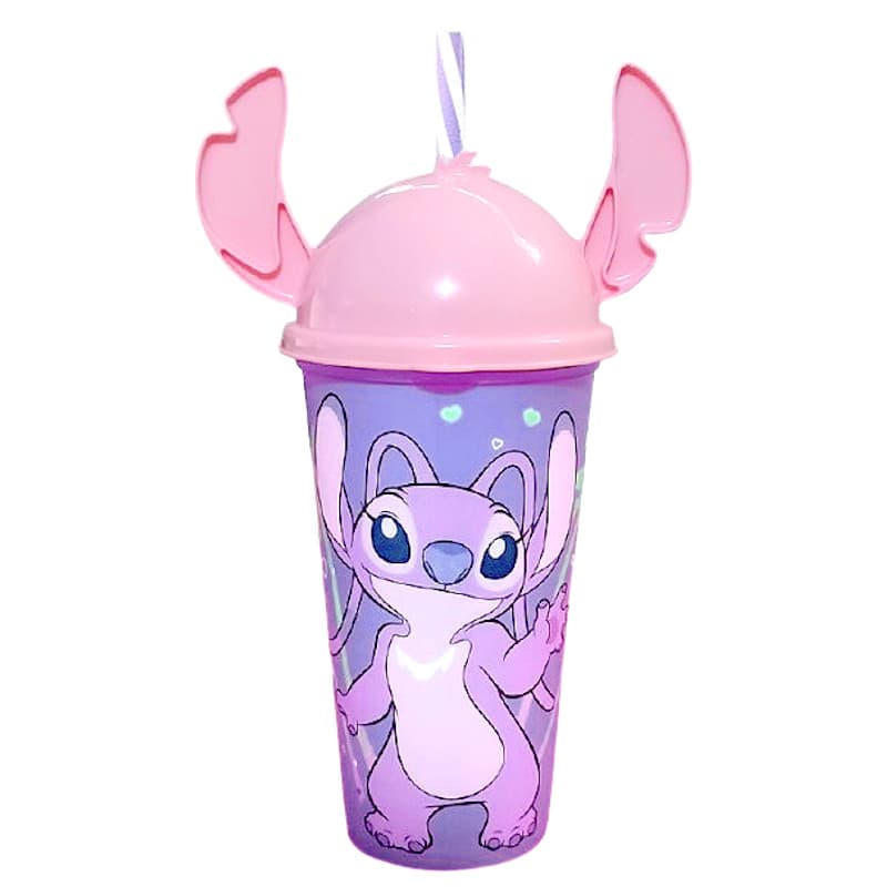 Copo com Orelhas e Canudo Angel Stitch 500ml Original Disney