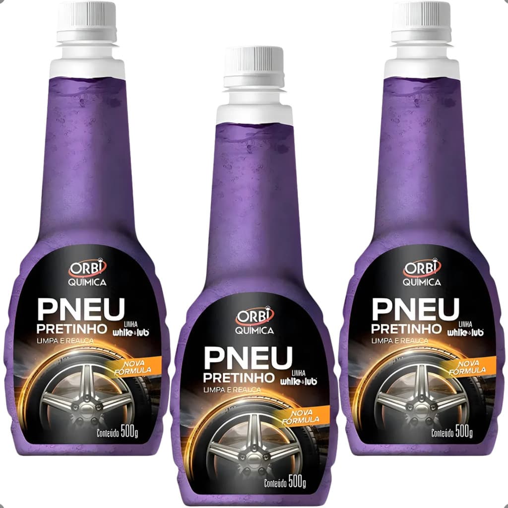Kit 3 Pneu Pretinho Orbi Química 500g Limpa Pneus Borrachas Tapetes Para-choque Brilho Intenso