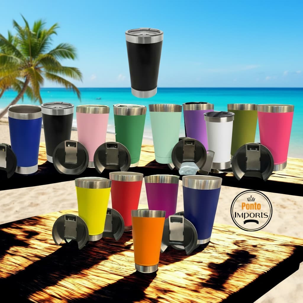 Copo Térmico Inox tampa e abridor 473ml bebidas geladas bebidas quentes