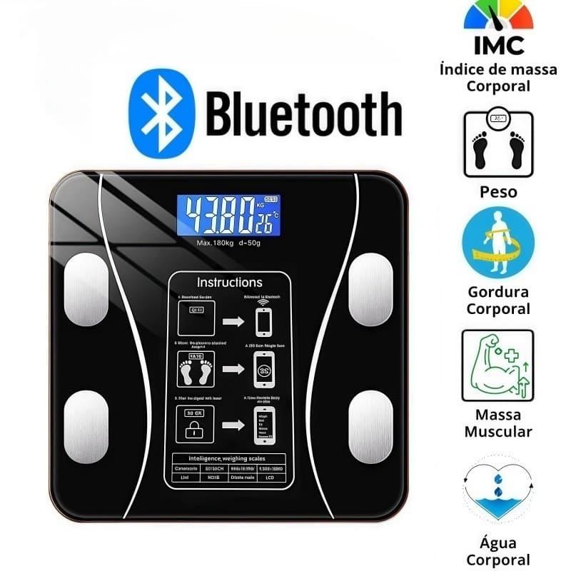 Balança De Gordura Corporal Medição Precisa Conexão Digital Bluetooth Bateria Recarregável Embutida