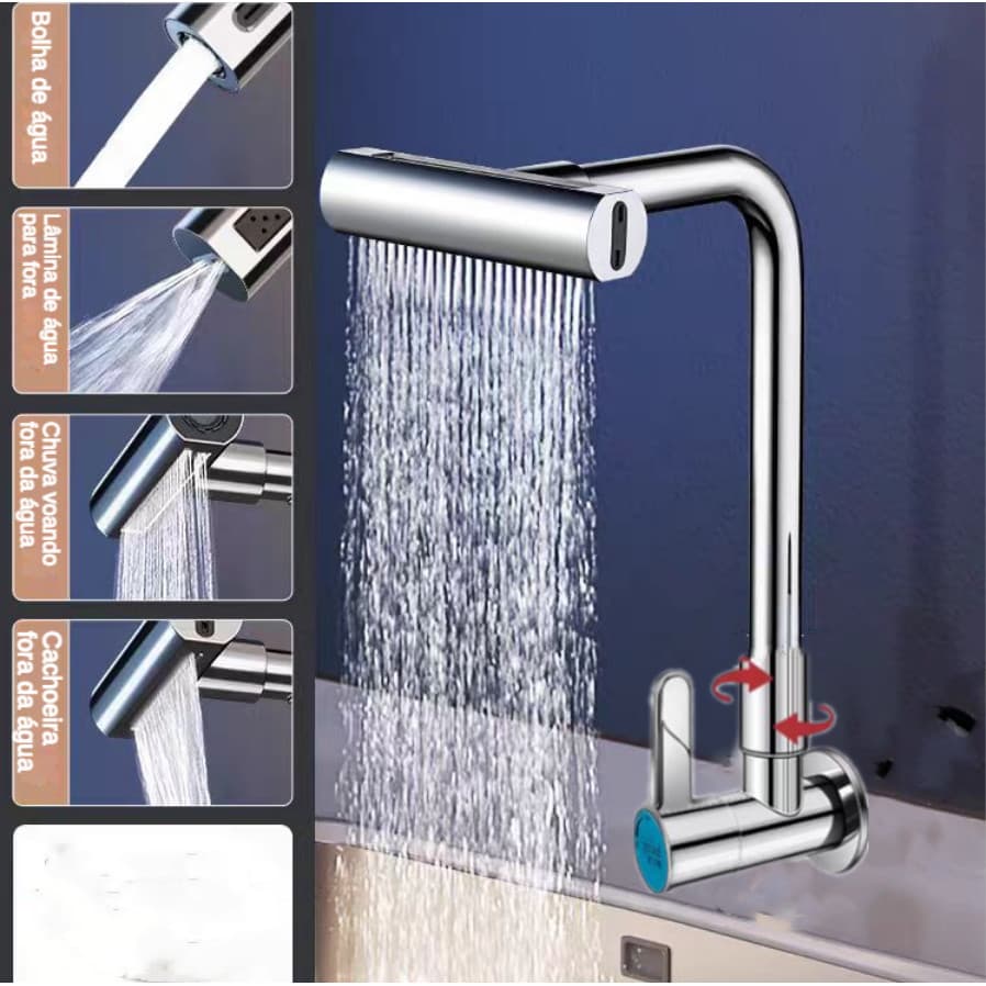 Torneira Gourmet de Parede aço Cozinha Bancada Monocomando Com Spray Flexível Misturador Vários modos Flexível Cozinha