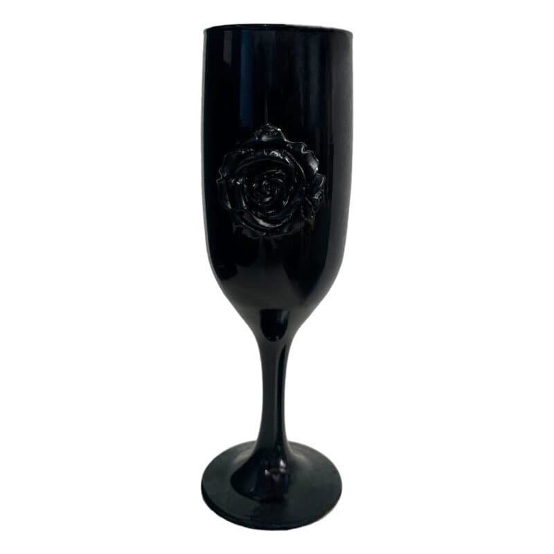 Taça Pomba Gira Negra com Rosa Negra 20 cm 150 ml Vidro