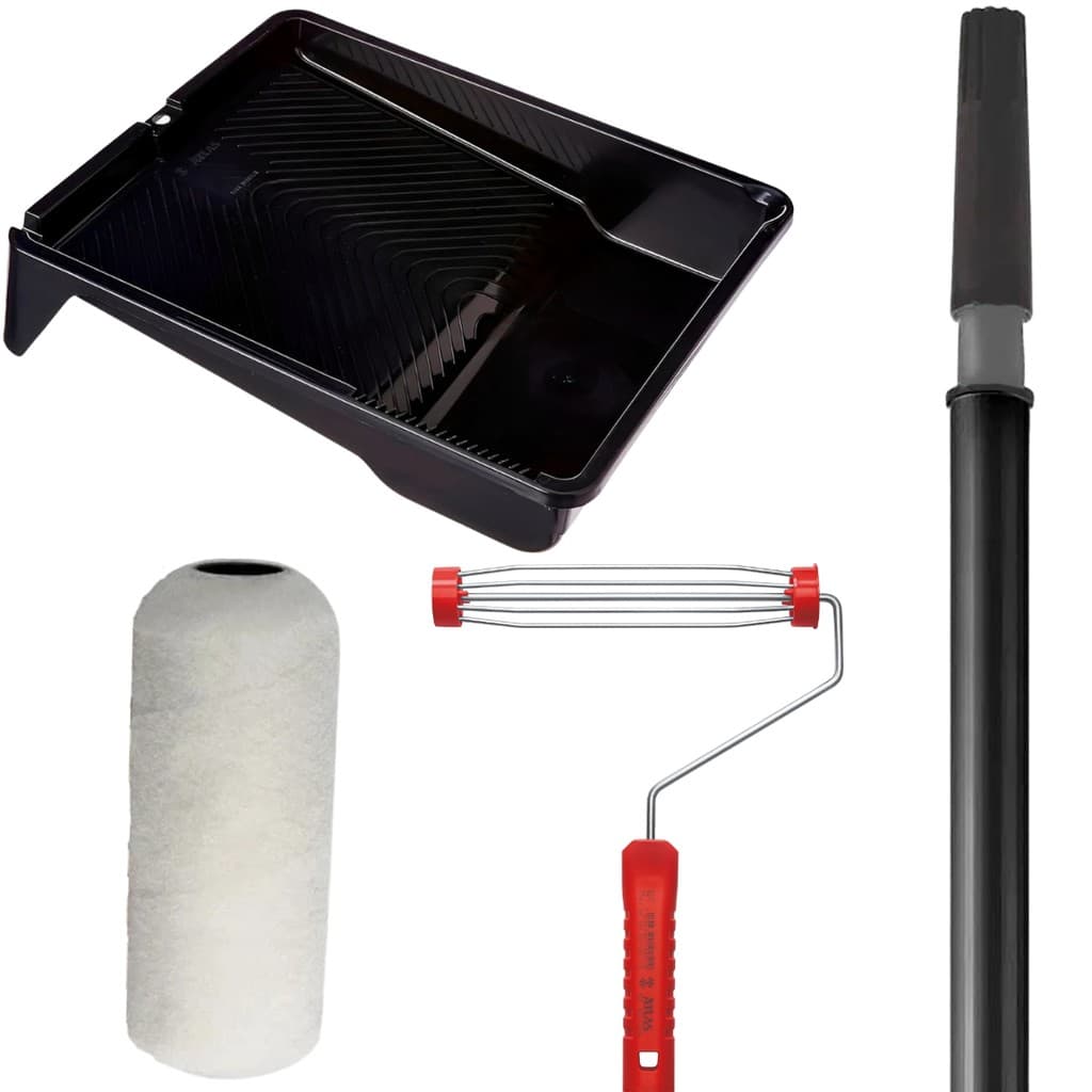 Rolo de Pele de Carneiro 23cm + Suporte Garfo  23cm + Bandeja Pintura 2,7L + Cabo Extensor 1,28m