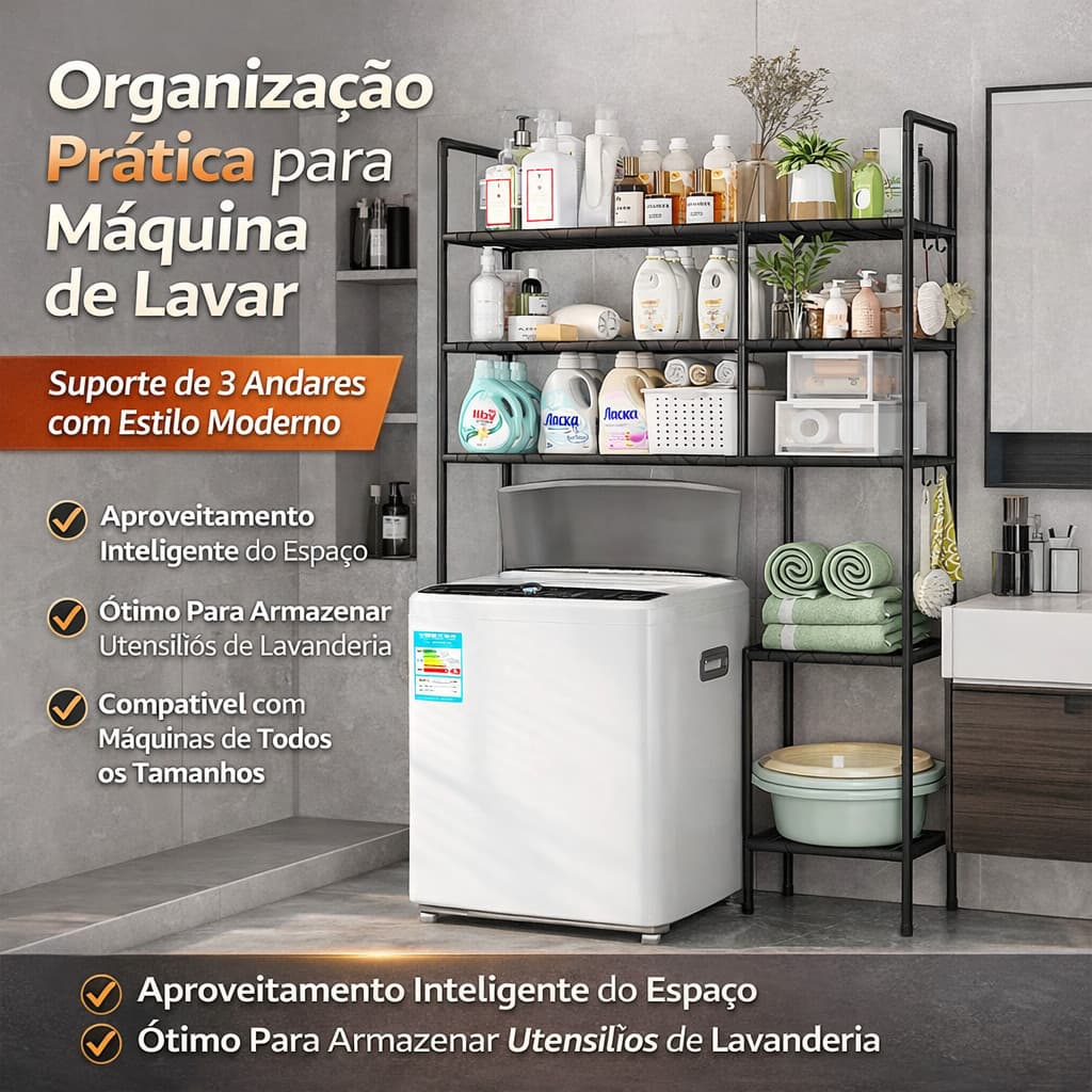 Suporte Ajustável para Máquina de Lavar com Rodízios e Base Antiderrapante Reforçada