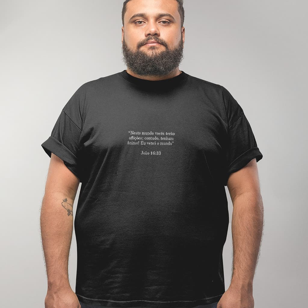 Camiseta Unissex Camisa Plus Size Larga Algodão João 16:33