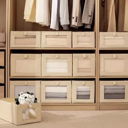 Caixas Organizadoras de Tecido Linho com Visor | Organizador de Roupas para