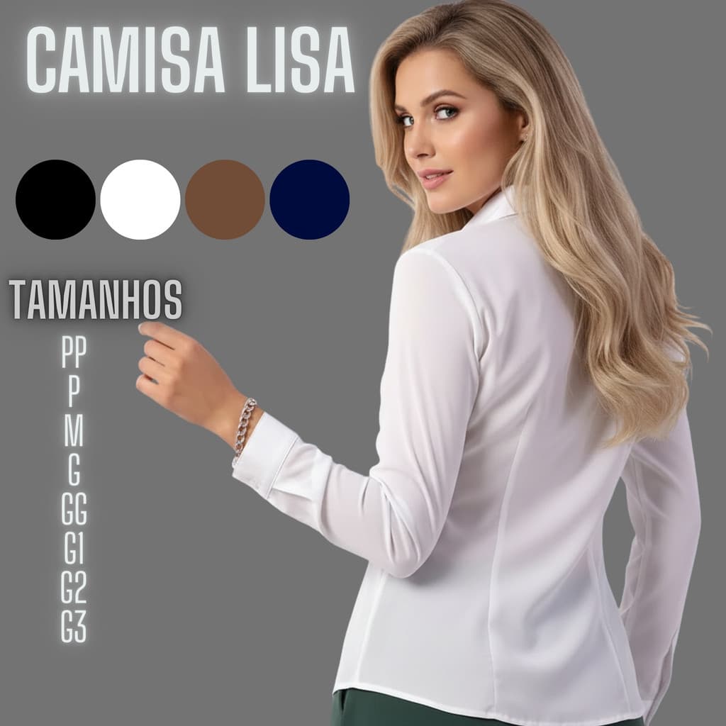 Camisa Feminina Branca  Manga Longa  Social   Feminina PLUZ ZIZE