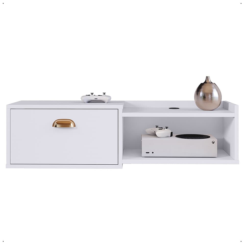 Rack Suspenso Canadá Estante Tv 32" Bancada Home 1 Porta Nicho Decoração Quarto Sala Estar Pequena