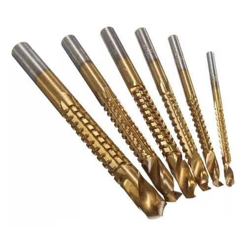 Jogo 6 Brocas HSS Titânio Corte Lateral Espiral Madeira Metal 3-8mm