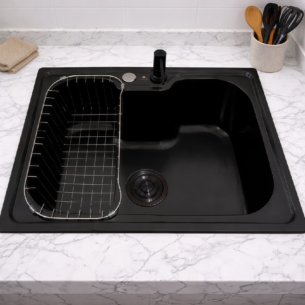 CUBA GOURMET COZINHA AÇO INOX COM ACESSÓRIOS 60X42CM PRETA DESIGN ELEGANTE E FUNCIONAL