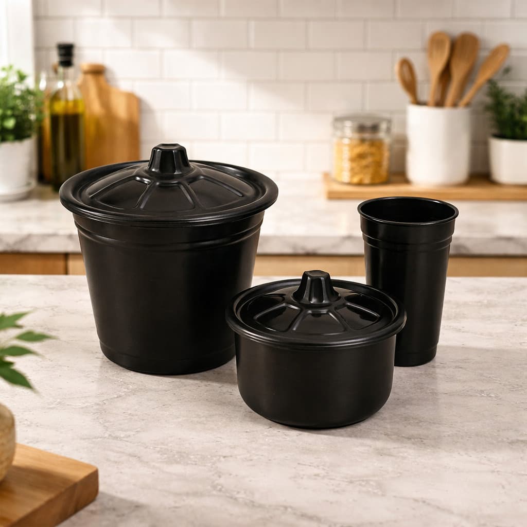 Kit Pia de Plastico Porta Detergente Lixo Resistente Preto