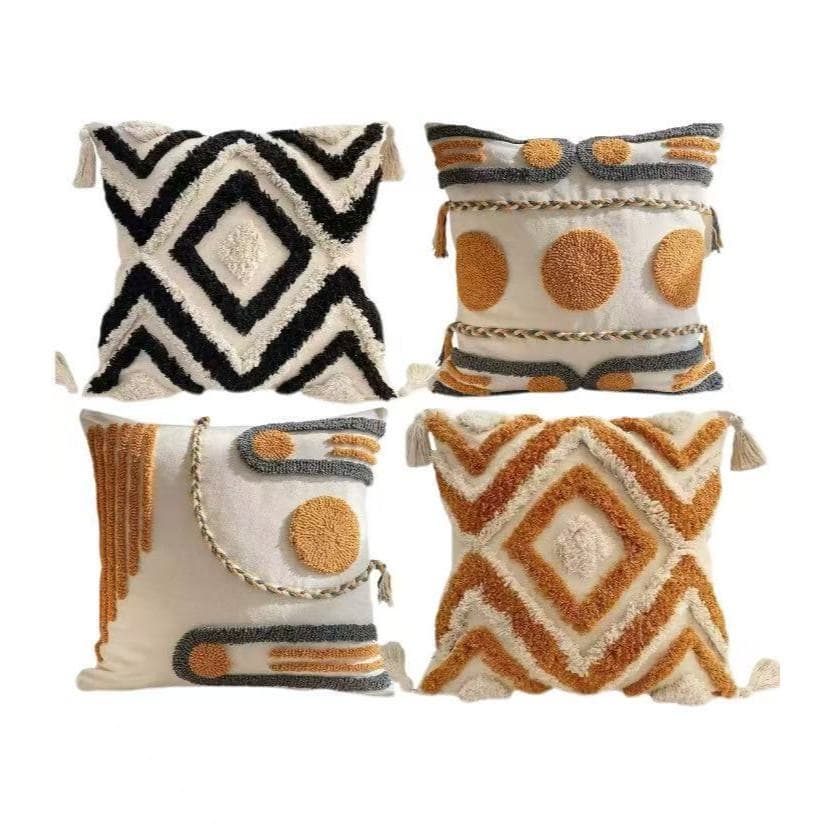 KIT COM 2 Capa de Almofada Boêmia Geometry Bordado Tassel Bordadolongo