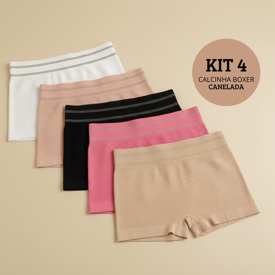 Kit 4 Calcinhas Boxer Canelada Shortinho Sem Costura Cueca Feminina Poliamida Importada Juvenil e Adulto
