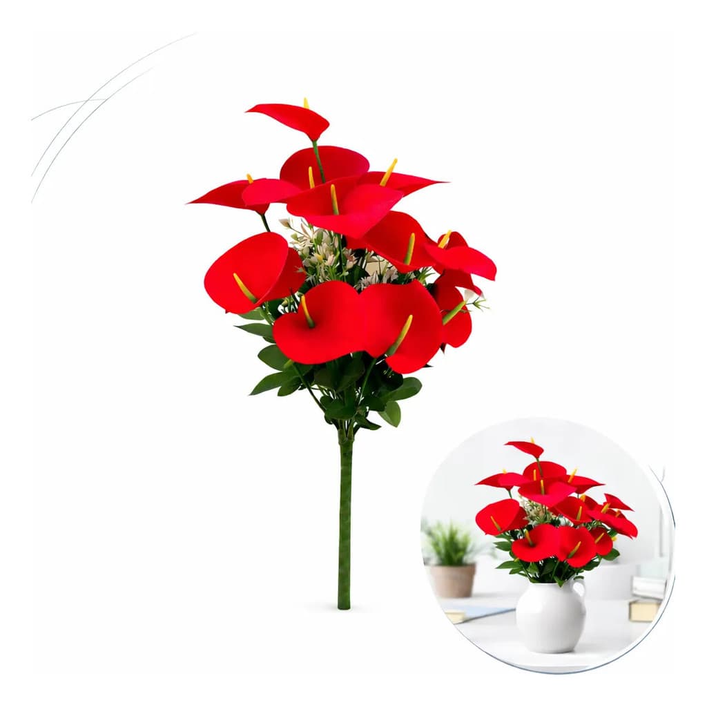 Antúrio Artificial Luxo Buquê Decorativo Ambientes Refinados