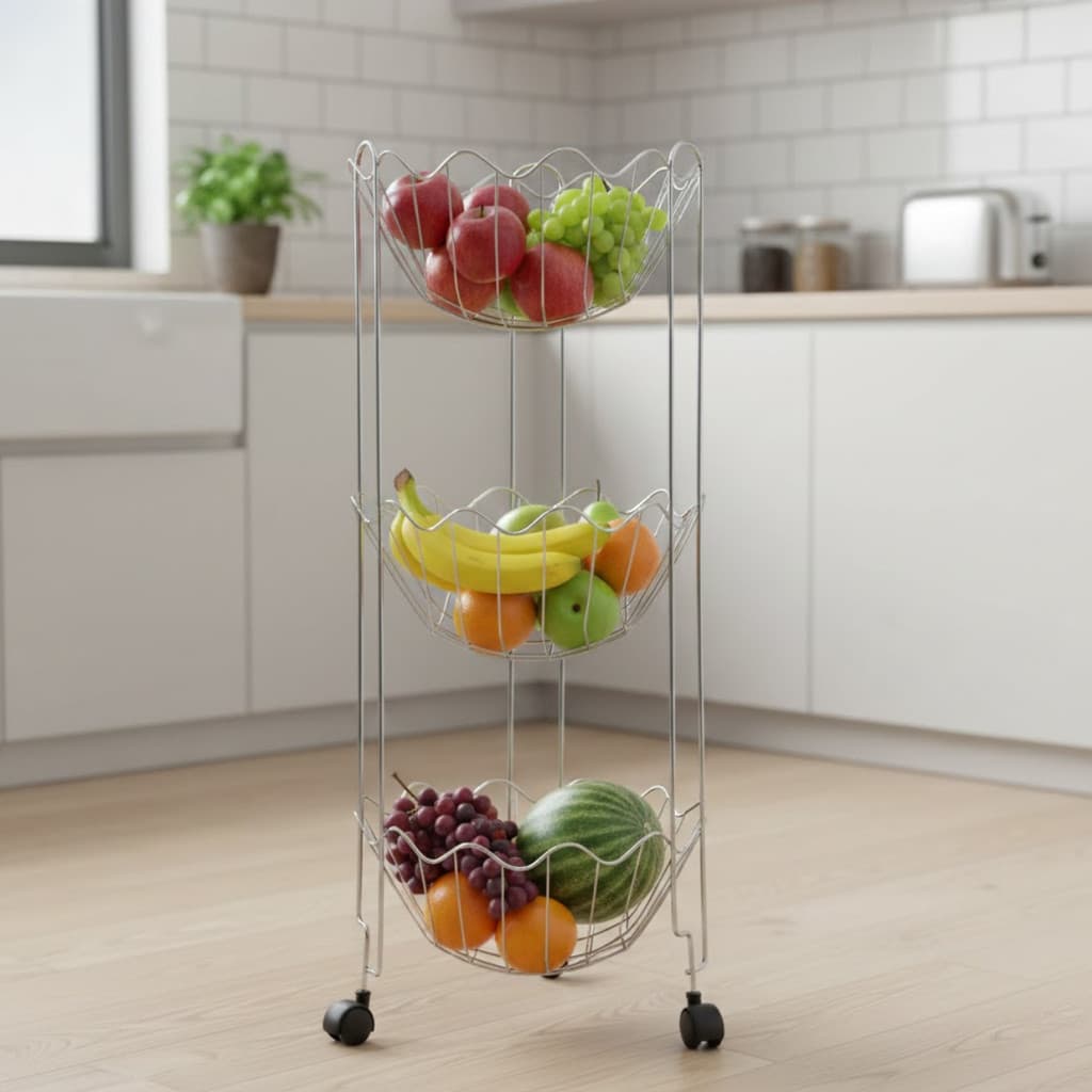 Fruteira Multiuso Copacabana Tripla cromada alimentos frutas
