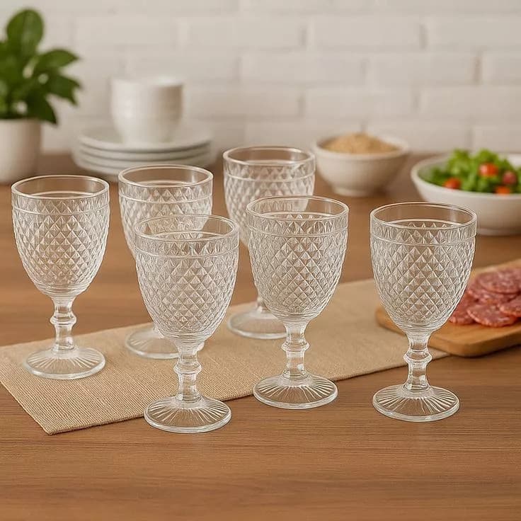 Jogo 6 Taças Vidro Drinks Coquetel Água Suco Vinho Kit Mesa Elegante Copos Festa Resistentes