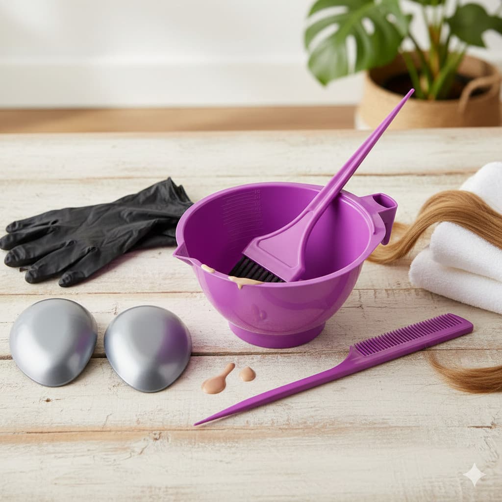 Kit Acessórios Para Pintar Cabelo Em Casa Com Luva E Protetor De Orelha - Conjunto Completo Para Tintura e Mechas