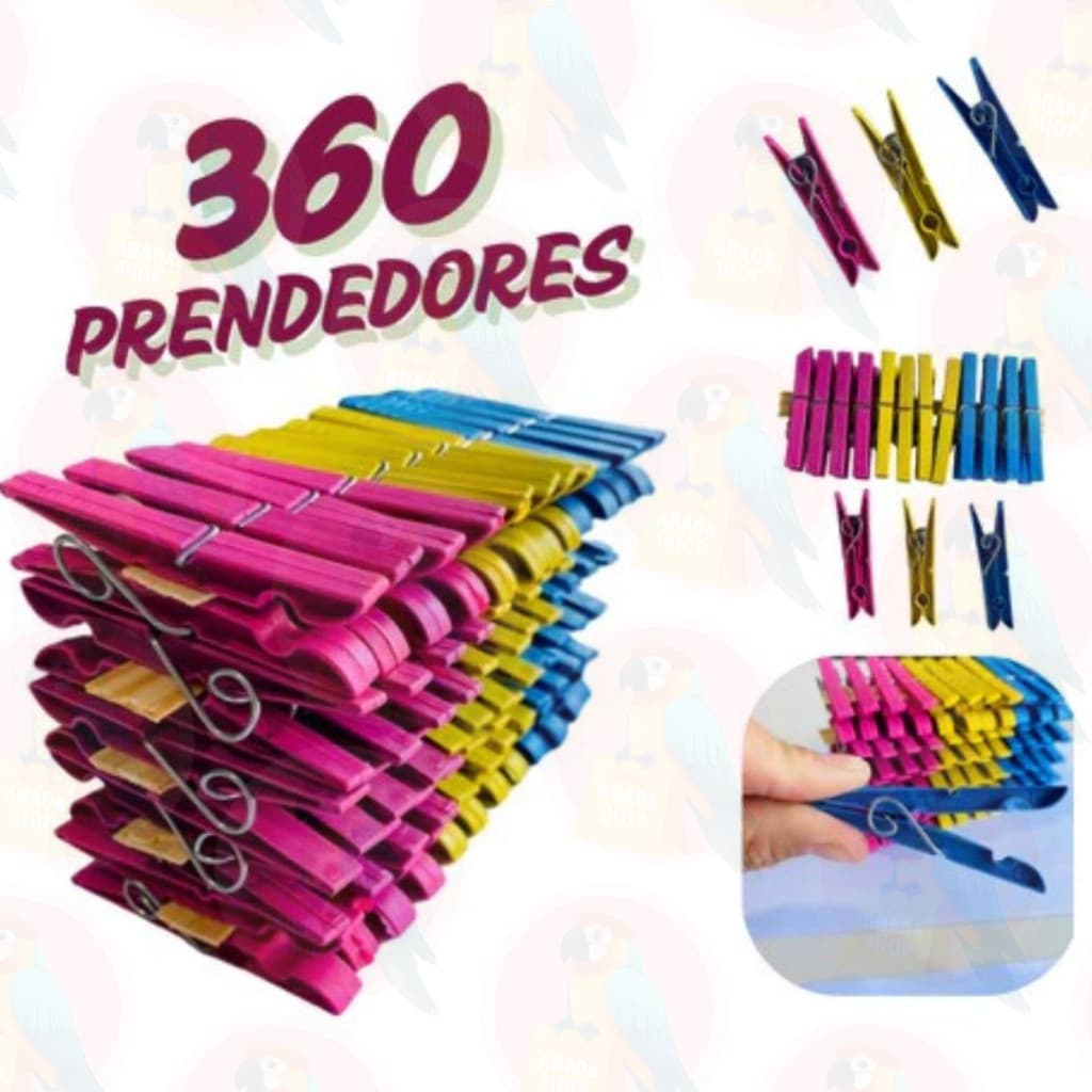 Kit com 360/ 180 / 120 / 60 Pregadores de Roupa em Plástico Reforçado - Cores Sortidas Prendedor