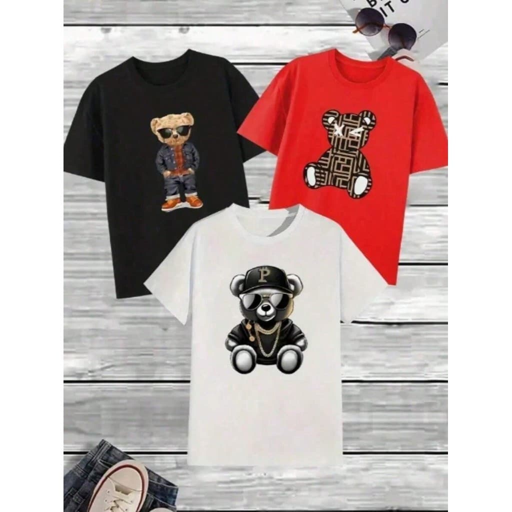 KIT 3 Camisetas 100% Algodão Estampadas Camisa Confortável Básica Blusa Masculina