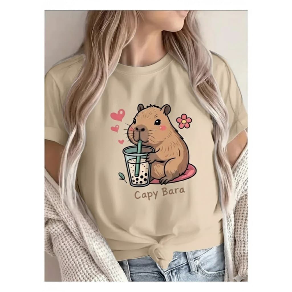 Camiseta Feminina Capivara Fofa Estampa Delicada Casual Capivara copo