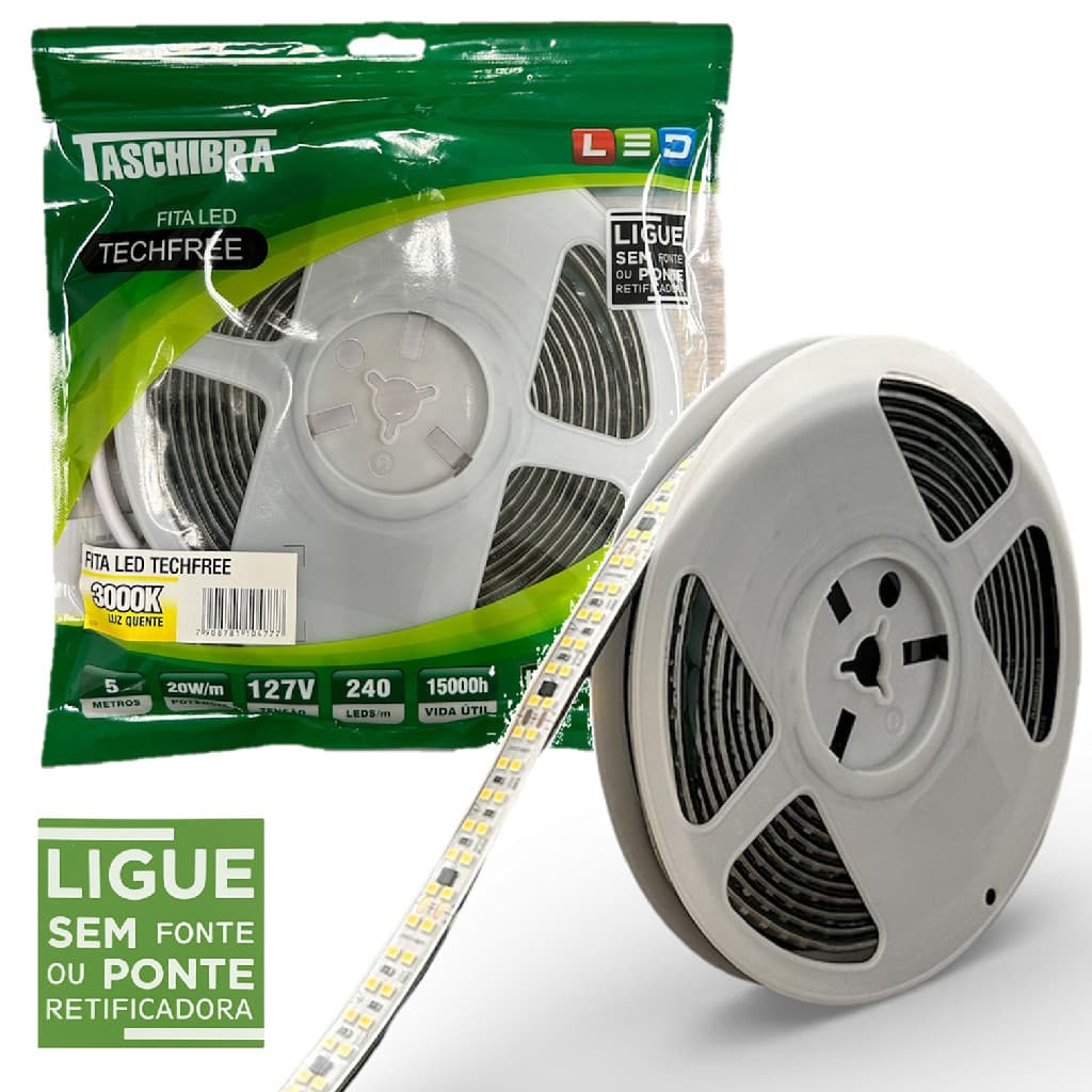 Fita Led SMD 5 Metros 20w/m 240 Leds Quente 3000K 127V IP65