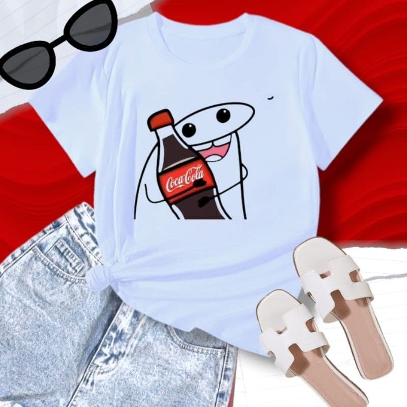 T-shirt Blusa Camiseta Feminina Estampa Coca Cola Moda Casual Fofa Tendência Camisa 100% Algodão