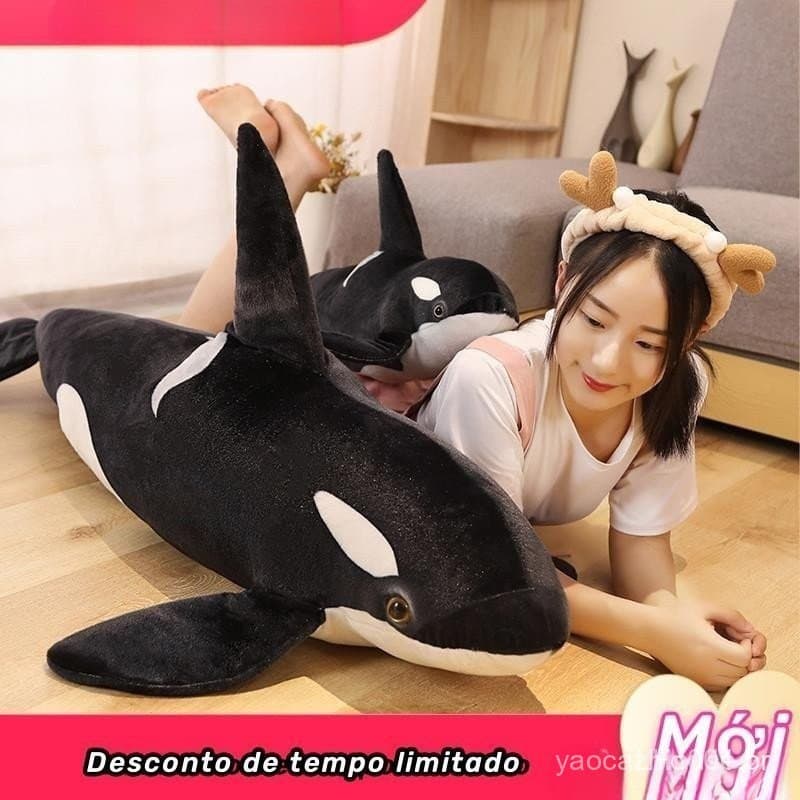Brinquedo de Pelúcia Grande de Orca de 75cm Vida Marinha Brinquedo de Pelúcia Longo de Bico de Gato