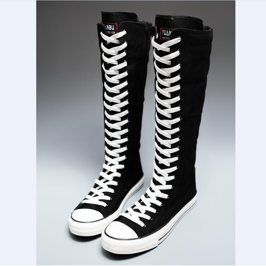 Sapatos Femininos Casuais De Lona De Cano Alto , Com Zíper De Renda , Botas Confortáveis Vulcanizadas Baixo