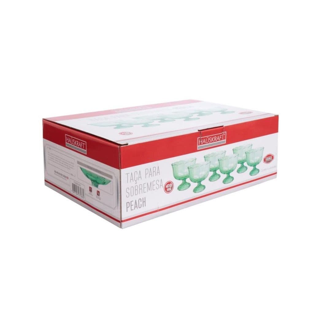 Jogo 6 Tacas De Vidro Para Sobremesa Peach Verde 410 Ml - Hauskraft