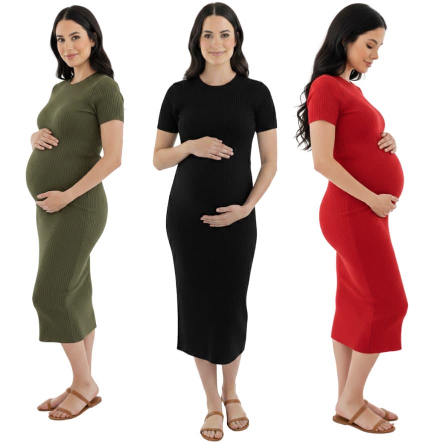 Vestido Midi Gestante Grávida Maternidade Confortável Canelado Manga Manguinha Moderno Social