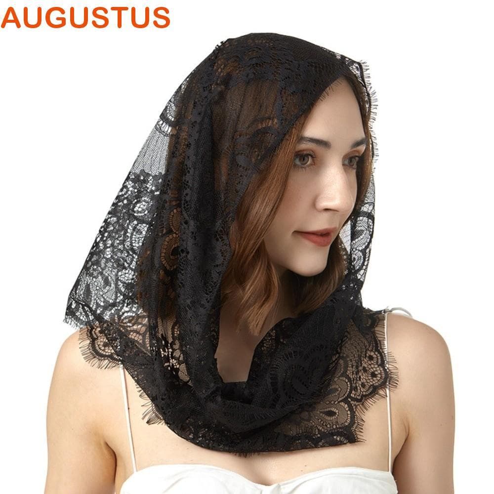 Véu De Renda AUGUSTUS , Mantilla De Noiva Preto E Branco , Estilo Católico Simples Espanhol , Cobertura De Cabeça Em Mas