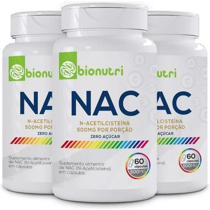 Kit 3x Nac N-Acetilsisteina Premium 60 Cápsulas 500mg Bionutri (180 cps)