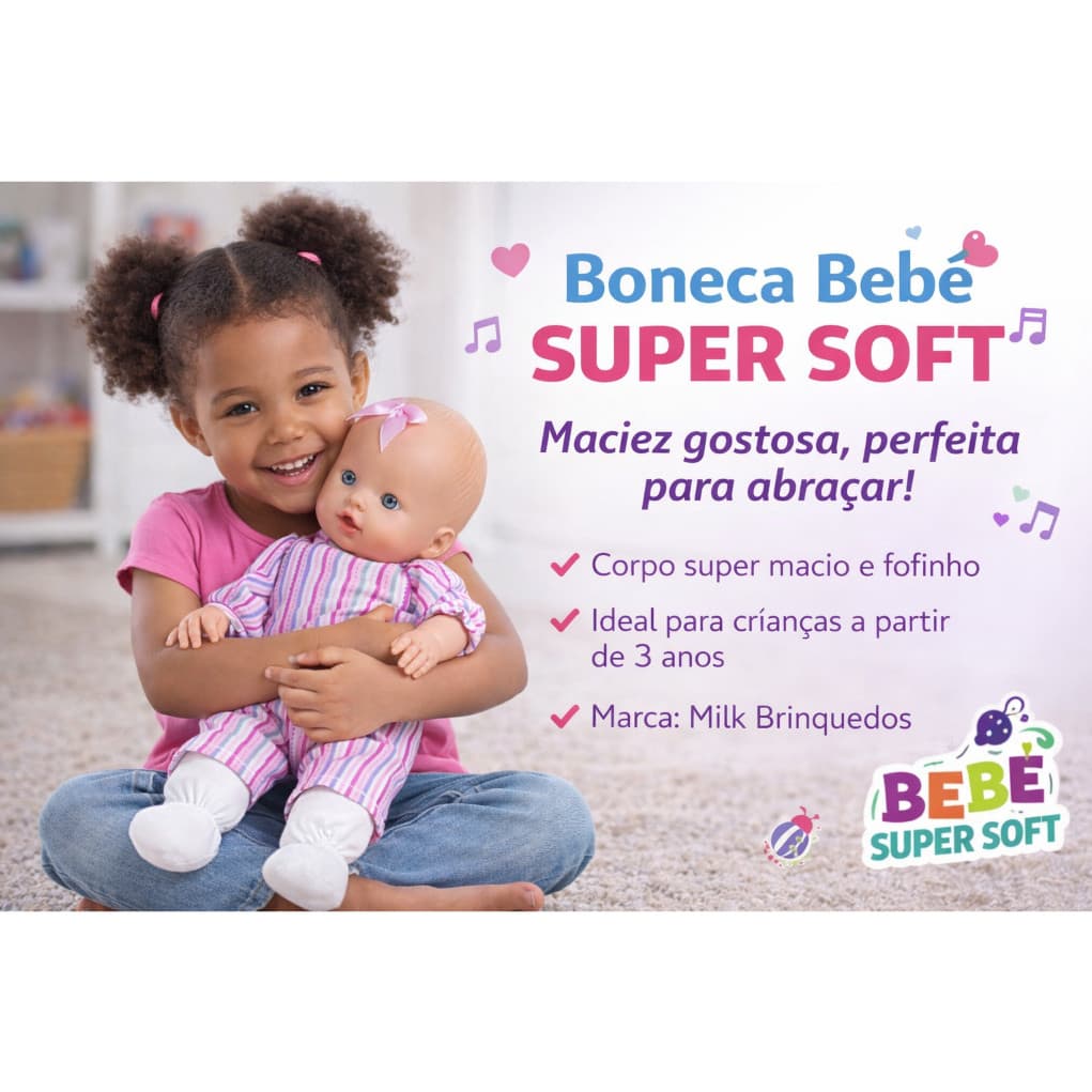 Boneca Bebê Super Soft Macia Milk Brinquedos Vinil Corpo Fofo 30cm