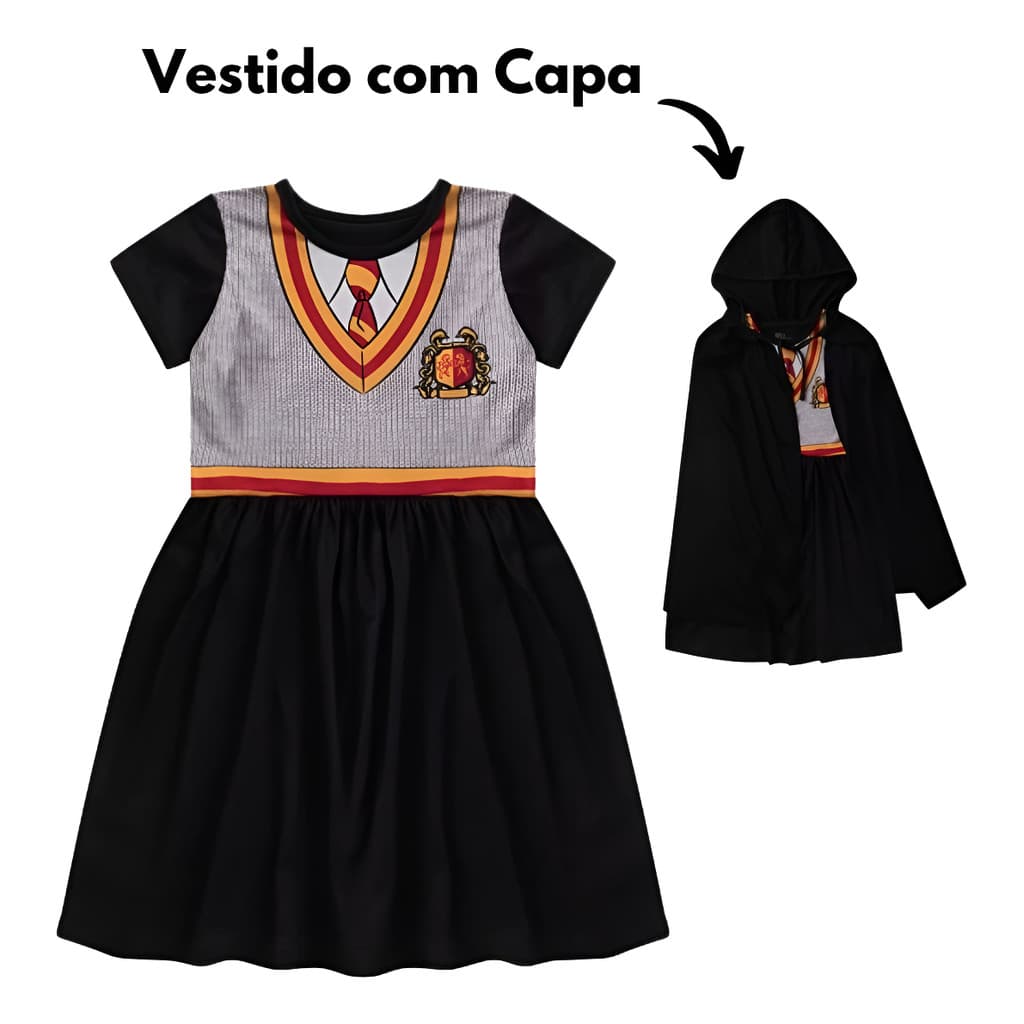 Fantasia Hermione Vestido com Capa Harry Potter Menina