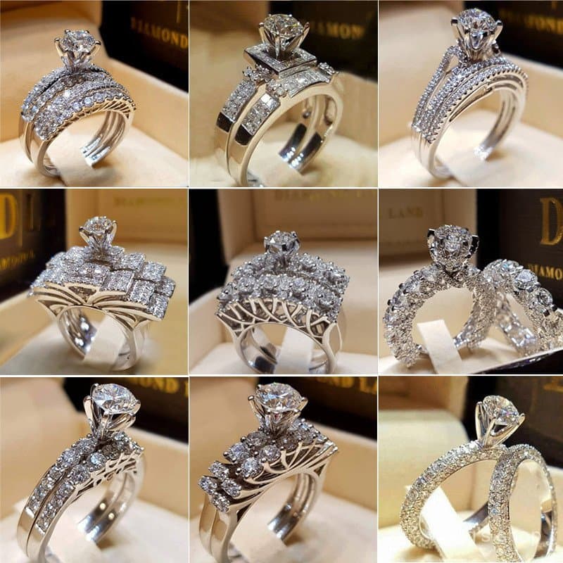 Anel de Aço Inoxidável Super Brilhante com Diamantes, Anel de Casal, Joia, Anel de Noivado