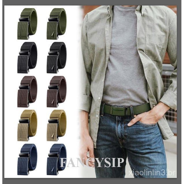 Cinto Reversível Masculino | Fivela Automática Opções Multicoloridas : Preto E Azul Design Tecido Durável Para Jeans Uso