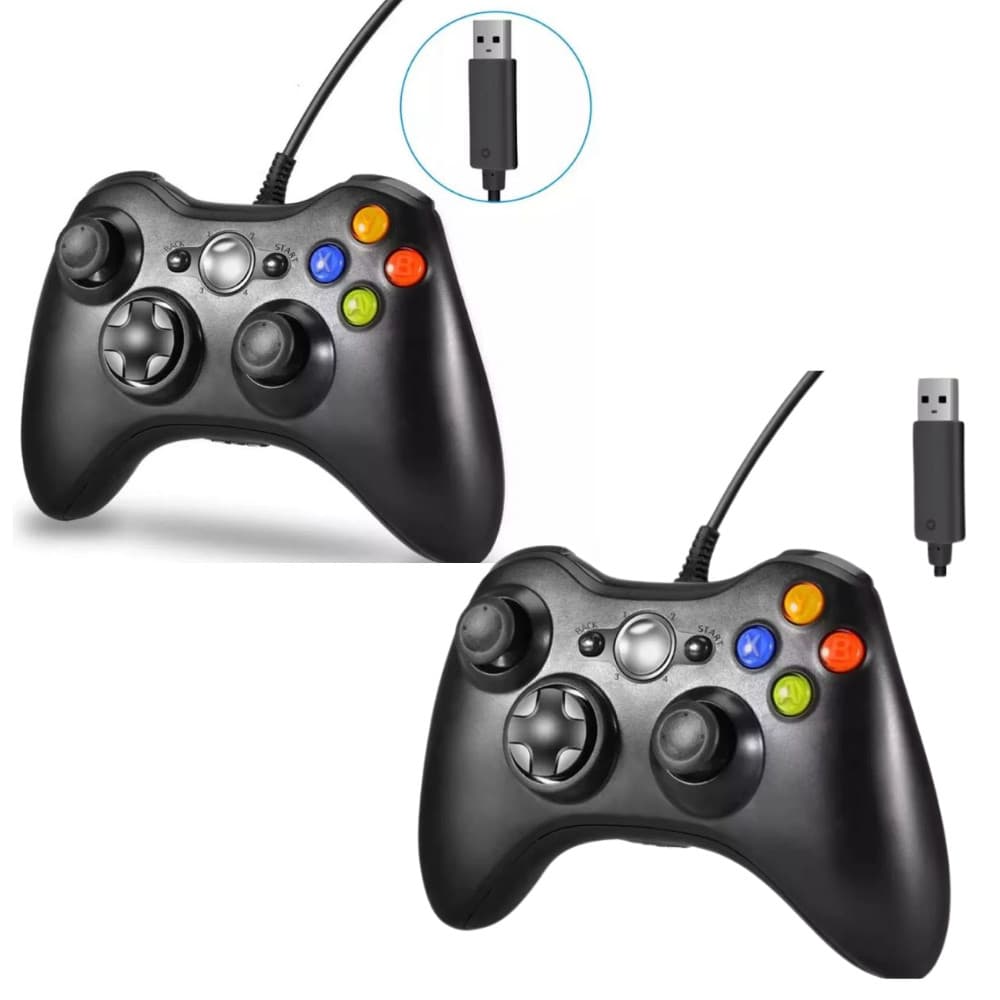 Kit 2 Controle De Xbox 360 Com Fio Para Video Game e PC/ Fat E Pc Joystick Jogo