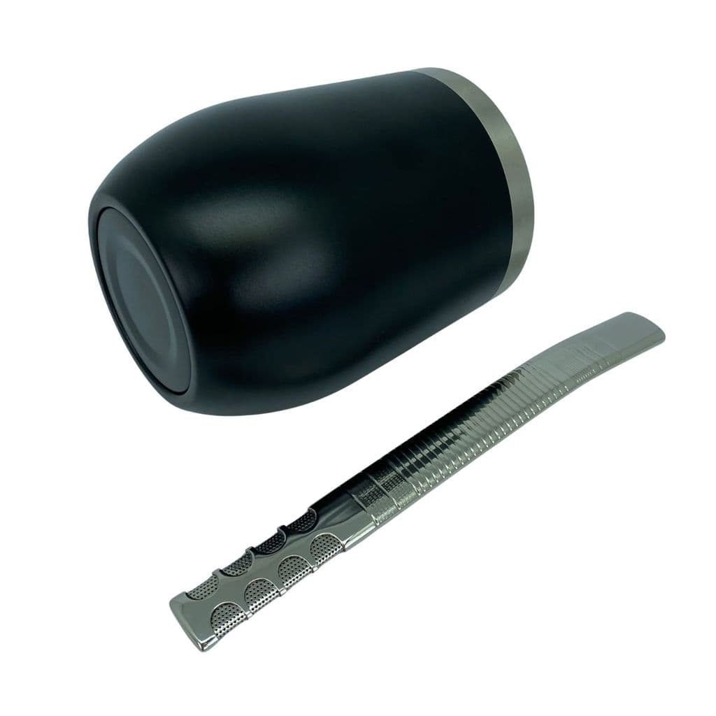 Kit tereré copo cuia térmico 350ml parede dupla inox preto + bomba tela premium 18cm + escova higiênica