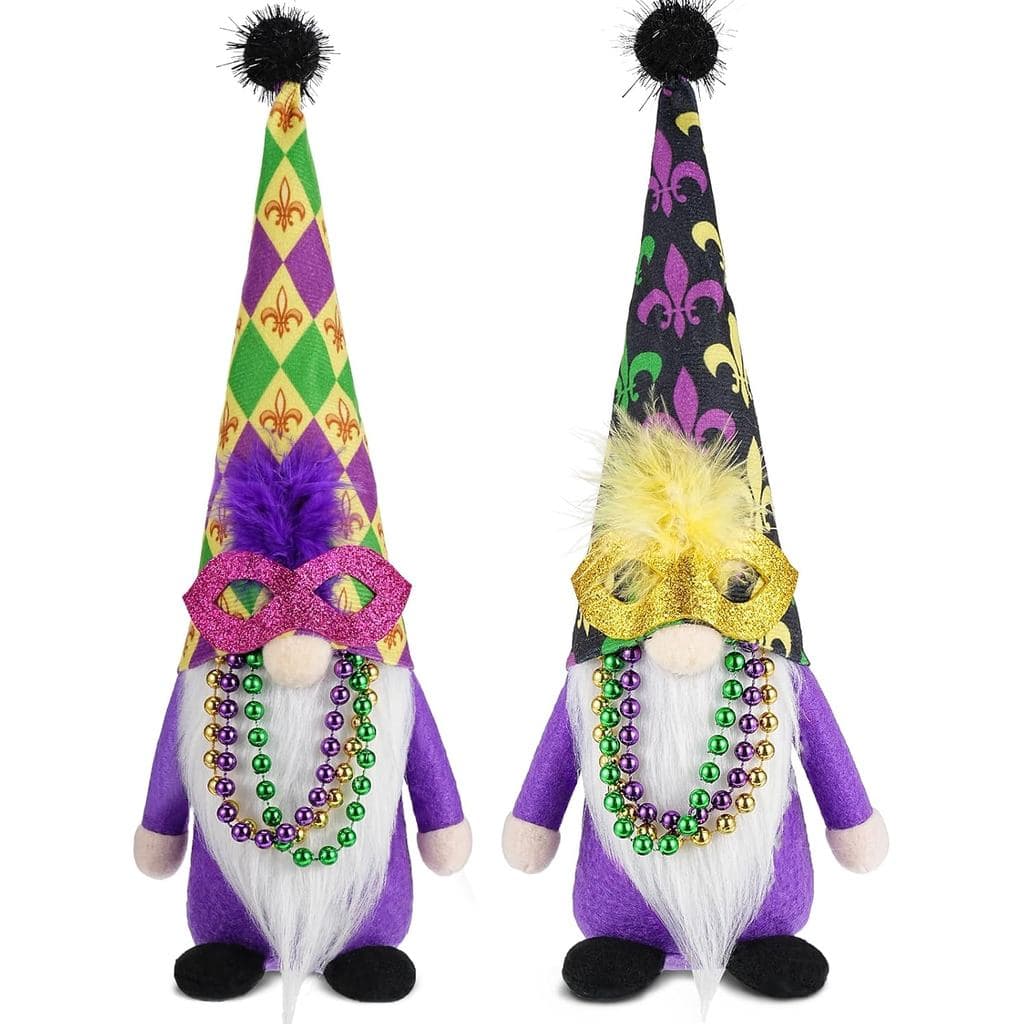 Decoração de Gnomo de Mardi Gras CRCZK, Pacote com 2, Gnomo de Primavera Feito à Mão, Ornamentos de Gnomos Suecos com Pr