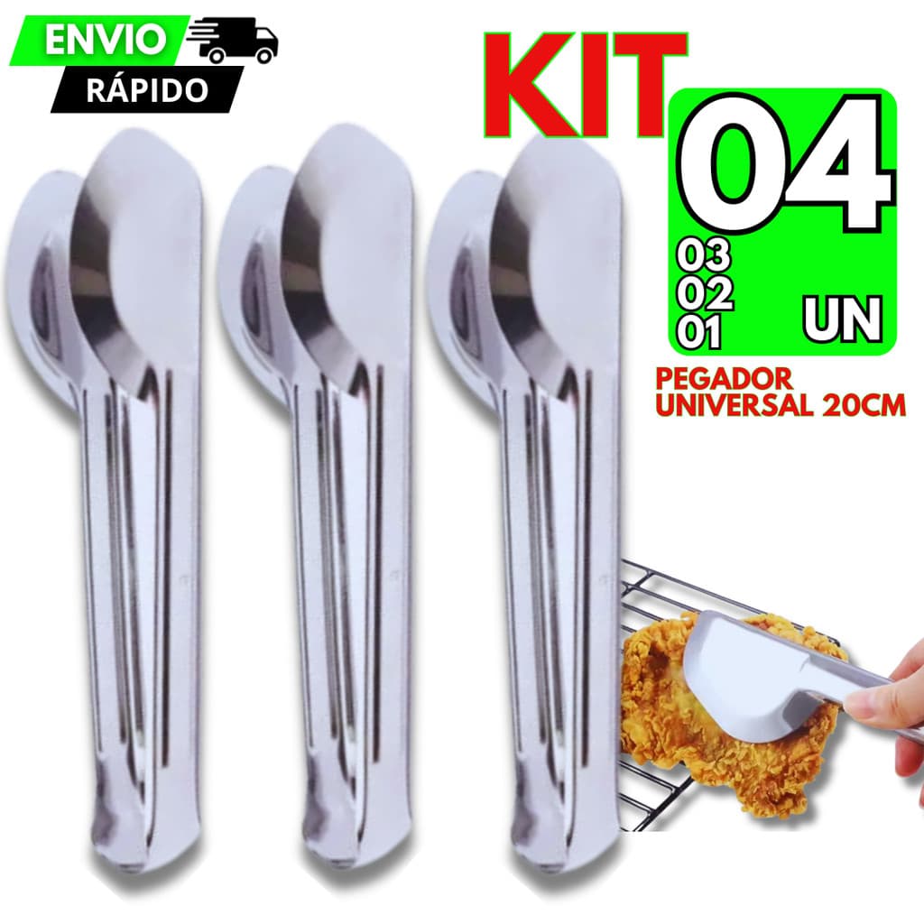 Pegador Universal Aço Inox 20cm kit1/2/3/4 Para Salada Salgados Doces Utensílio Cozinha Restaurante