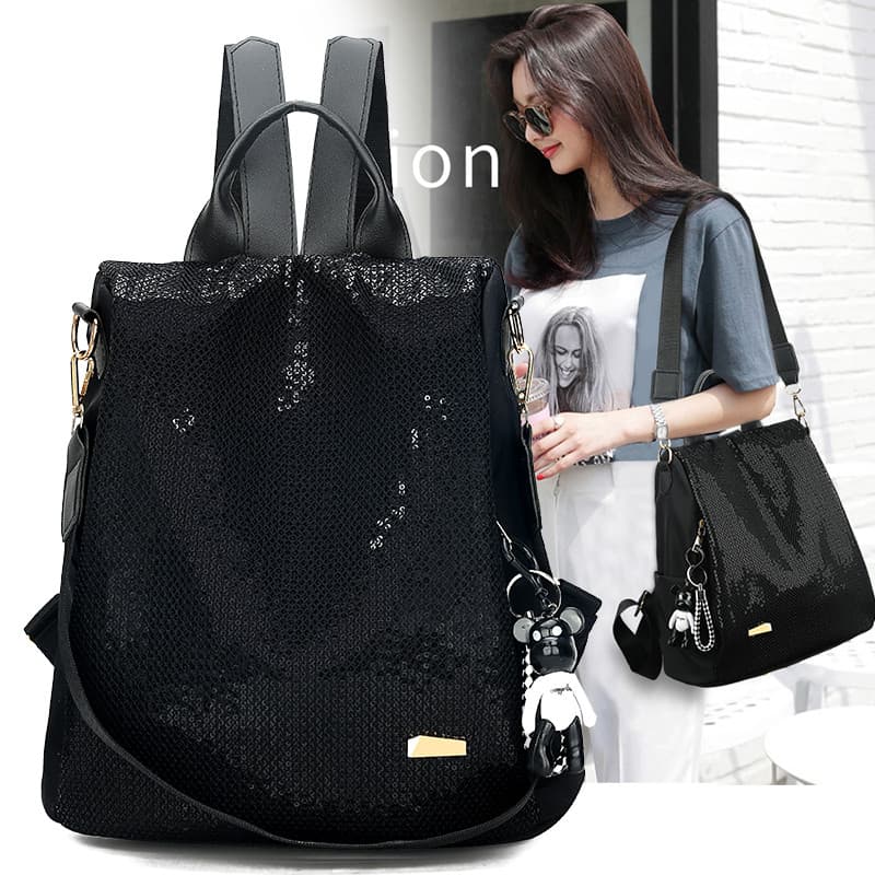 Mochila leve exclusiva feminina 2024 novo estilo versão coreana moda lantejoulas All-Match bolsa de viagem de um ombro m