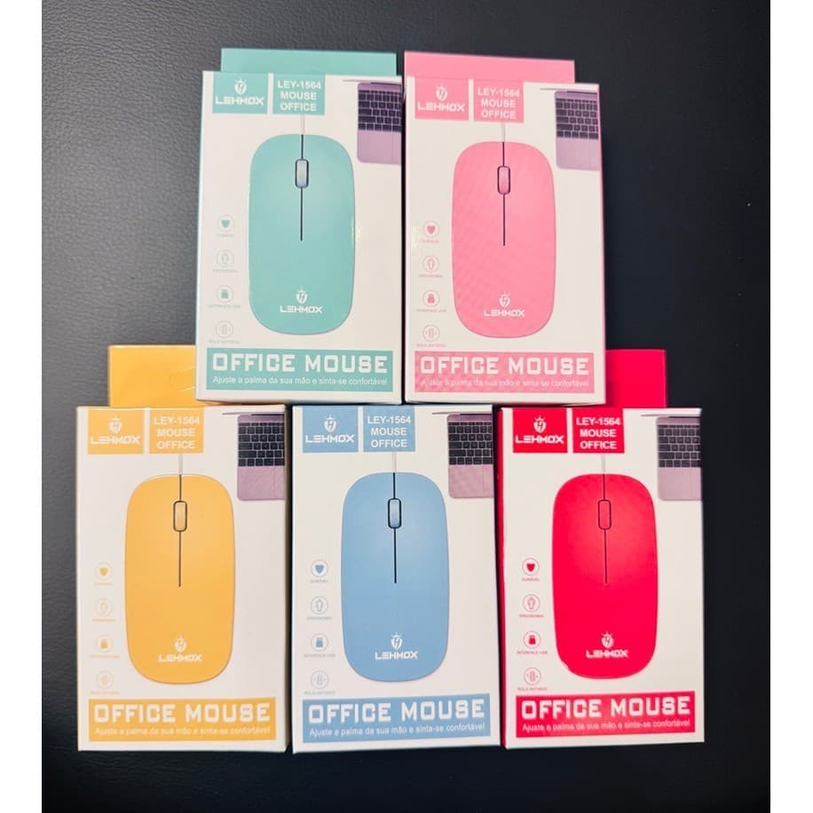 Mouse com fio Macaron Óptico Ergonômico LEY-1564 3 Botões Office Ultra usb