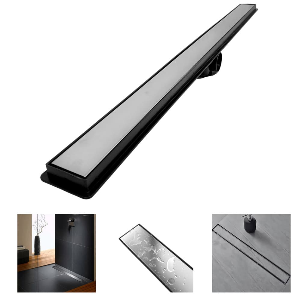 Ralo Linear Seca Box 5x50 Banheiro Inox 2 em 1 Oculto Coletor Preto Saídas 40mm e Tela