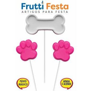 Vela ROSA E BRANCA Aniversário Cachorro Festa Pet Decoração Bolo Pet Topo 1 Unidade