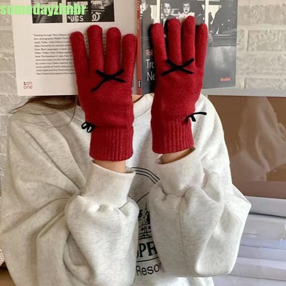 SOMEDAYZL0M Luvas De Laço De Malha , Femininas De Inverno Com Tela Sensível Ao Toque Equitação Quentes E
