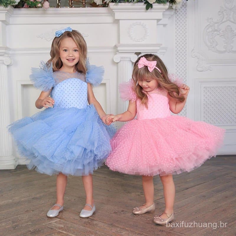 Vestido Infantil Elegante De Princesa Com Tule Para Festa De Aniversário De Verão , De Baile De Casamento