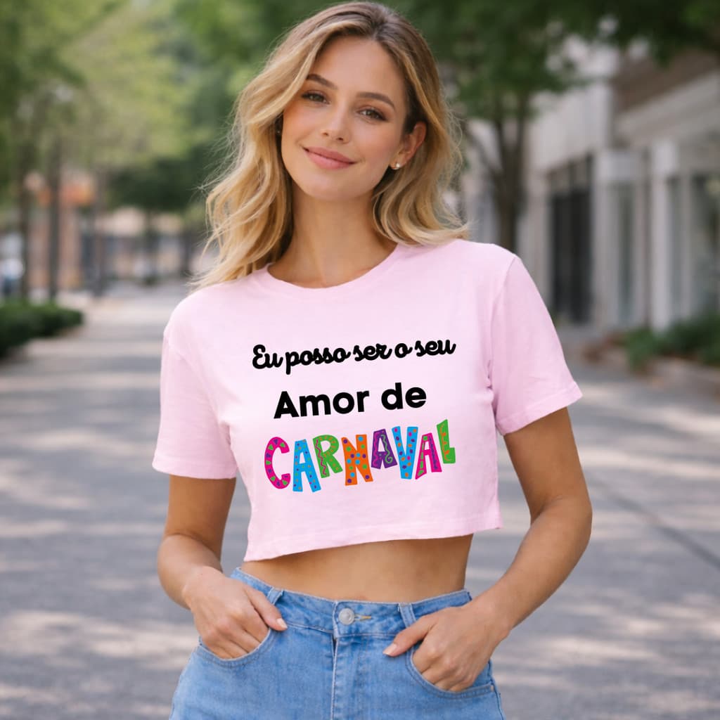 Cropped Blusa Curta Feminina Amor de Carnaval 2026 Moda Verão t-shirt oversize envio imediato